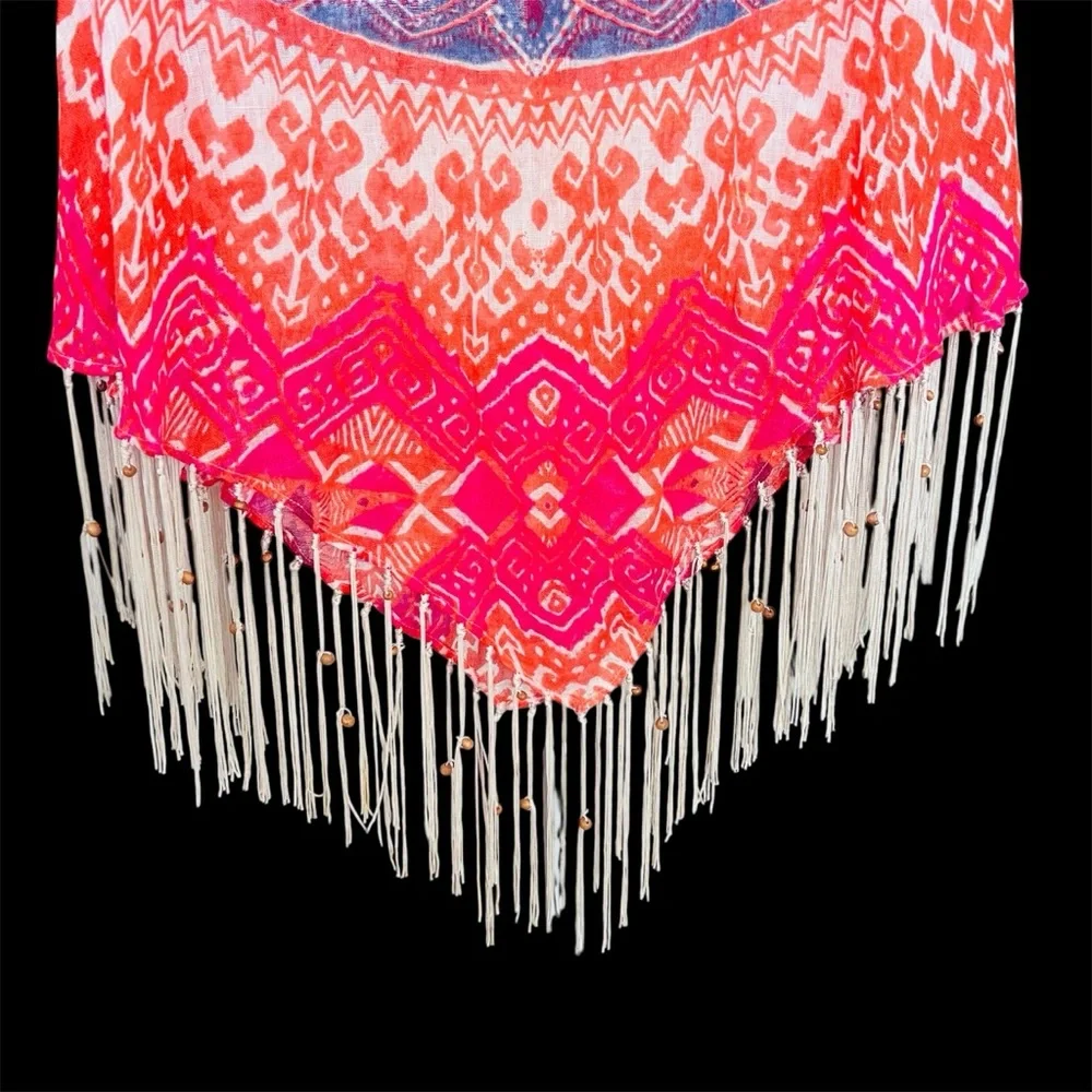 Chico's Phoebe Linen Poncho Multicolor O/S Fringe Lightweight Boho Hipster - Picture 5 of 13